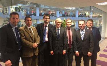 From left to right: Simon Oxenham (Director of Resources at Southend High School for Boys), Brin Martin (Director of Learning at Southend Borough Council), Cllr James Courtenay (Executive Councillor for Children & Learning, Southend Borough Council), Nick Gibb MP (Minister of State for School Standards), Sir David Amess MP (Southend West MP), Darren Woolard (Blenheim Park Headteacher), Mr A Badger (Chair of Governors at Southend High School for Boys)